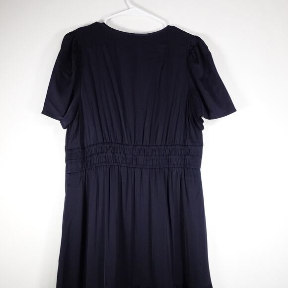 New Quince Silk Tiered Maxi Dress Women’s Medium Navy Blue Boho 3797 - Picture 8 of 10